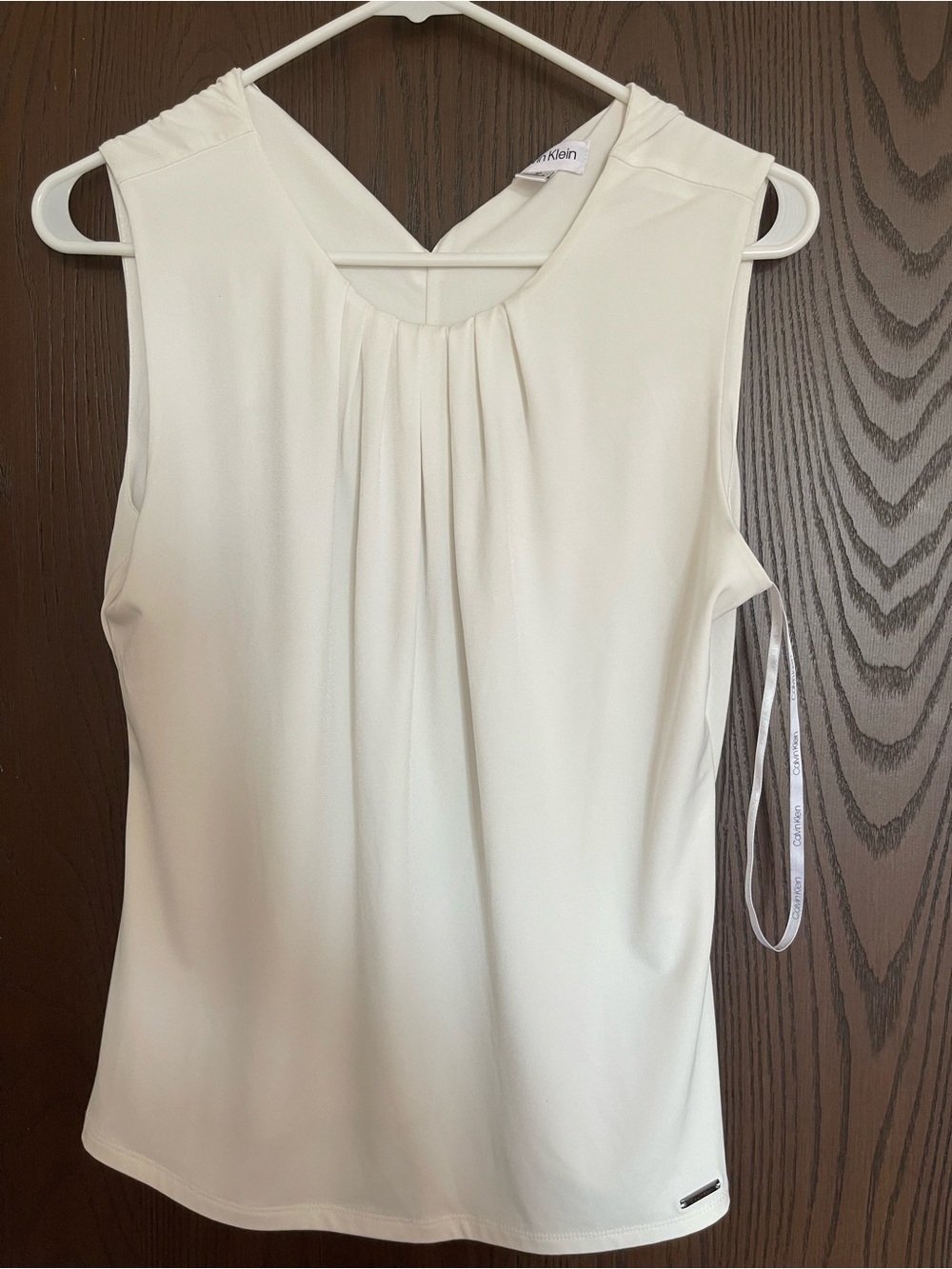 Calvin Klein Cream Pleated Sleeveless Blouse